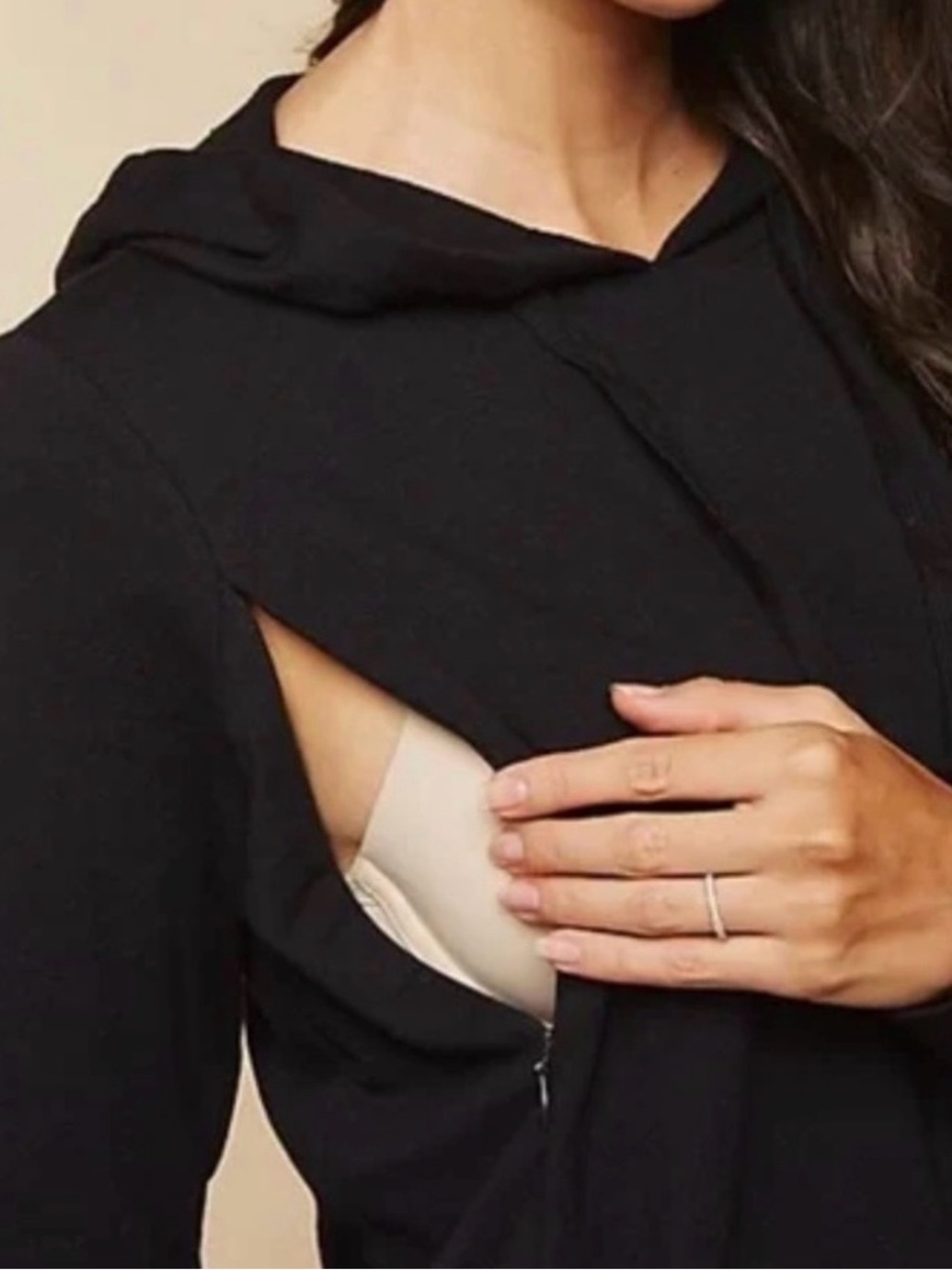 Motherhood maternity Women’s Nursing Black Hooded Pullover Sweatshirt size Large - Picture 2 of 11